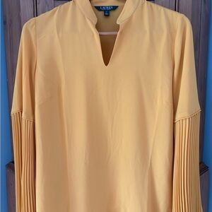 Ralph Lauren Rich Gold Pleated Long Sleeve Blouse